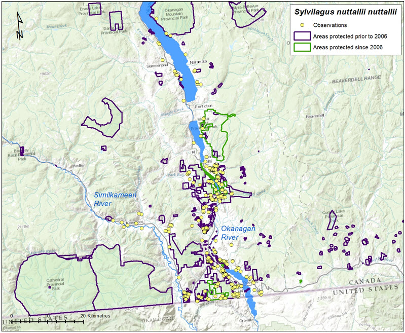 Protected areas within the range of Nuttall’s Cottontail in British Columbia.