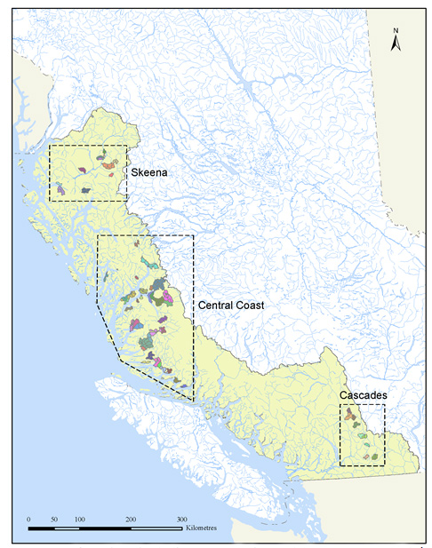 Map showing proposed and existing Wildlife Habitat Areas for Coastal Tailed Frog 