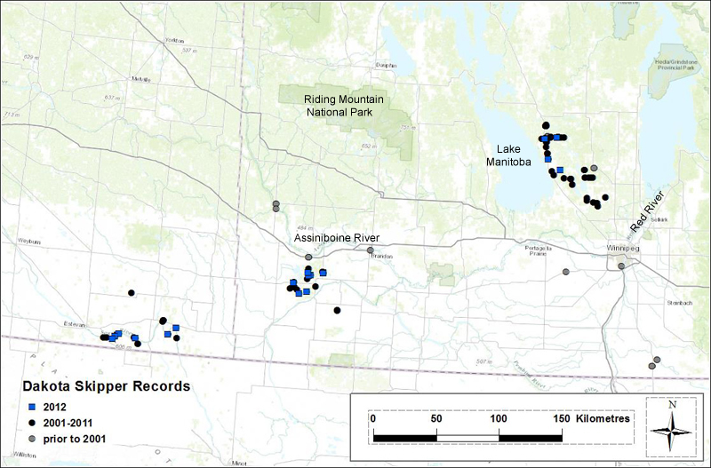 Canadian distribution of the Dakota Skipper