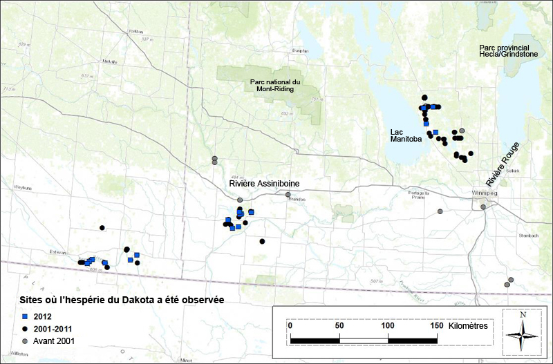 Répartition de l' Hespérie du Dakota au Canada.