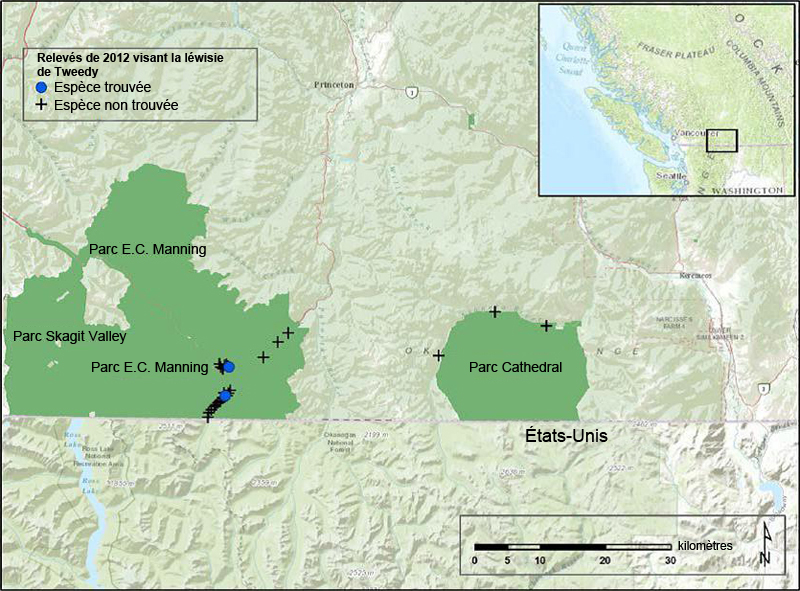 Aire de répartition de la léwisie de Tweedy au Canada.