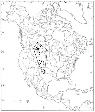 Figure 2.&nbsp;Répartition du C.&nbsp;longipenne en Amérique du Nord.