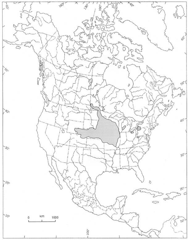 Figure 2: North American distribution of the Bigmouth Shiner, Notropis dorsalis.