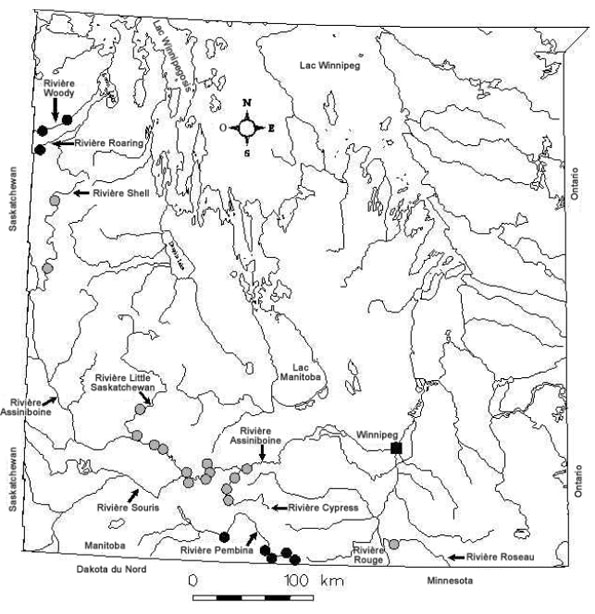 Figure 3 : Répartition canadienne du méné à grande bouche (Notropis dorsalis)