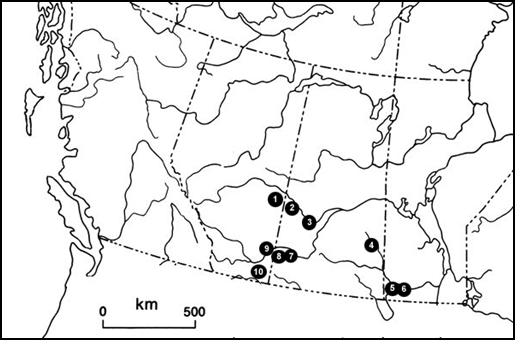 Figure 8. Endroits où l’héliotin d’Aweme a été recherché en 2004 et 2005