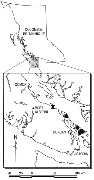 Figure 4.  Sites canadiens de l’Uropappus lindleyi.
