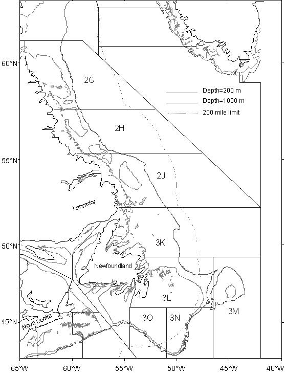 Figure 4.  Northwest Atlantic Fisheries Organization (NAFO) divisions referred to in this report.
