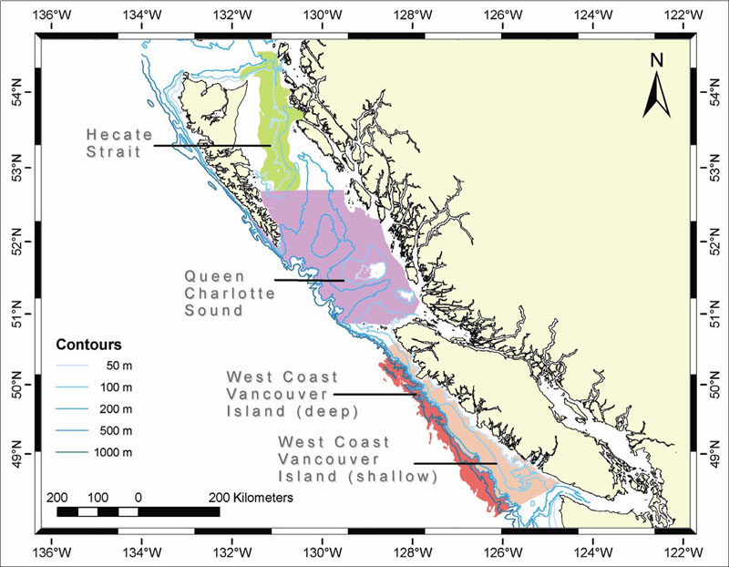 Map showing trawl survey areas for the Outside area.