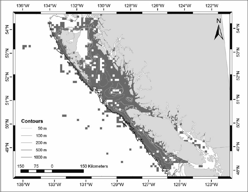 Map showing Yelloweye Rockfish distribution (see long description below).