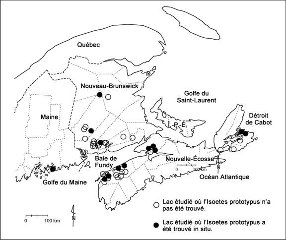 Figure 8. Position des lacs étudiés lors des travaux de terrain de 2003 et de 2004.