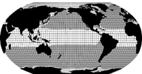 Figure 1. Aire de répartition mondiale du rorqual commun, selon Perry et al.(1999). Réimpression autorisée.