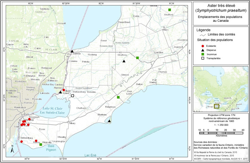 Emplacements des populations d'aster très élevé