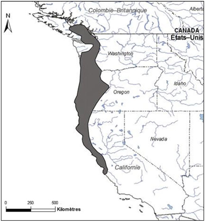 Aire de répartition du vertigo à crêtes fines au Canada et aux États-Unis