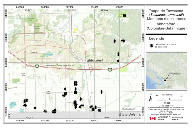 La figure 3 est une carte des occurrences de l’espèce au Canada, à Abbotsford (Colombie-Britannique).