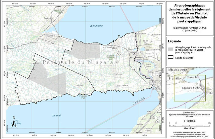Aires géographiques sur l'habitat de la mauve de Virginie