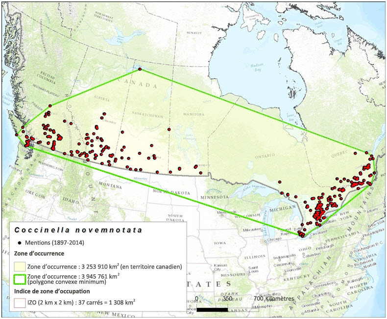 Zone d'occurrence et indice de zone d'occupation (1897–2014)