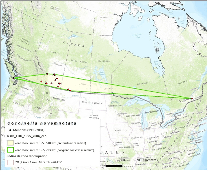 Zone d'occurrence et indice de zone d'occupation (1995–2004)