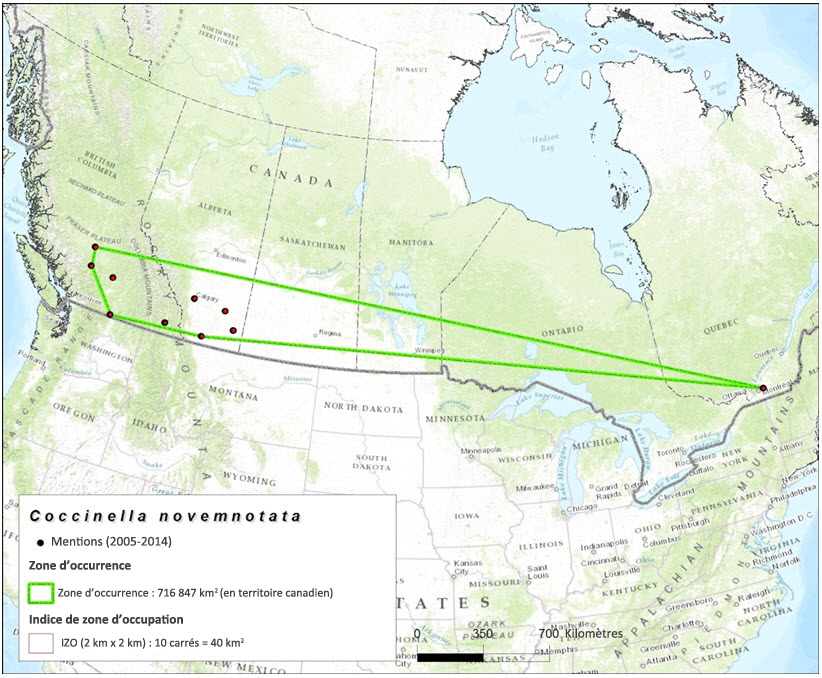 Zone d'occurrence et indice de zone d'occupation (2005–2014)
