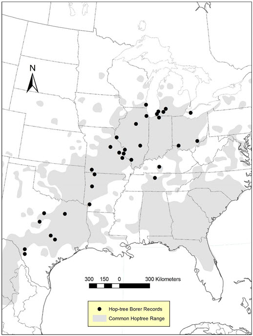Map showing all known North American records