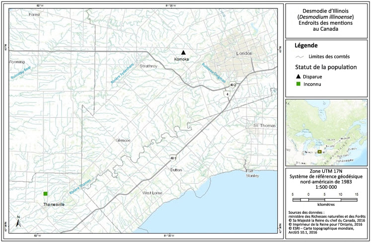 Répartition de la desmodie d'Illinois au Canada