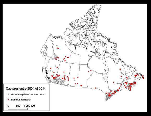 Carte montrant les sites de capture entre 2004 et 2013.
