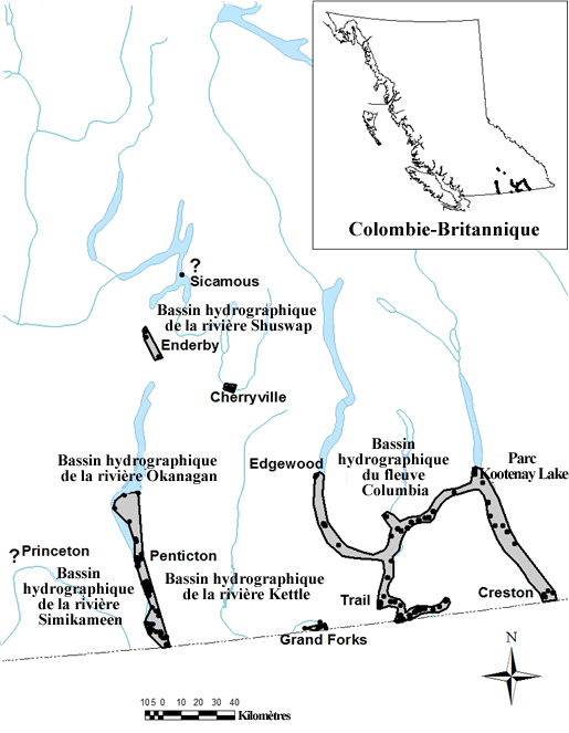 Figure 2. Répartition du scinque de l’Ouest en Colombie-Britannique (Voir description longue ci-dessous.)
