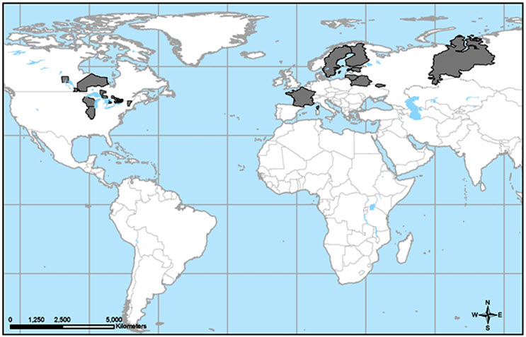 The world distribution of Leptogium rivulare