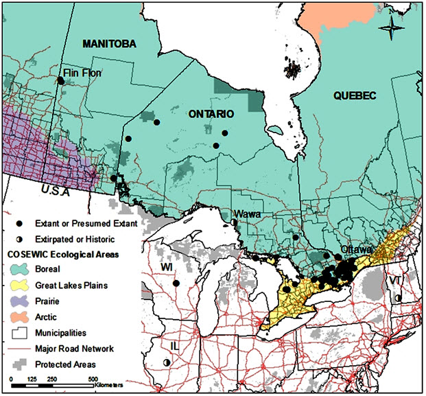 The known North American distribution