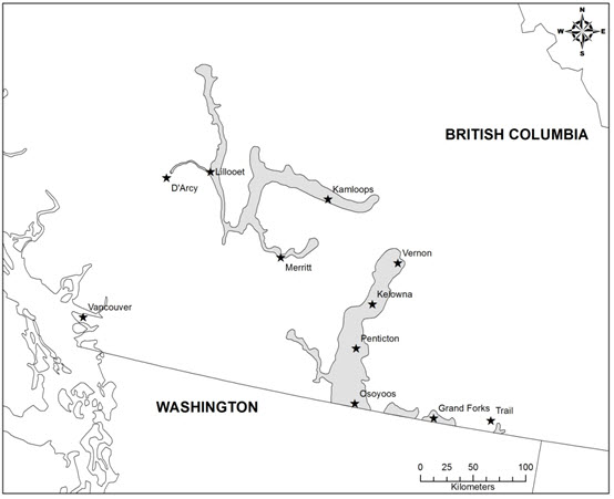 Canadian distribution of the Western Yellow-bellied Racer