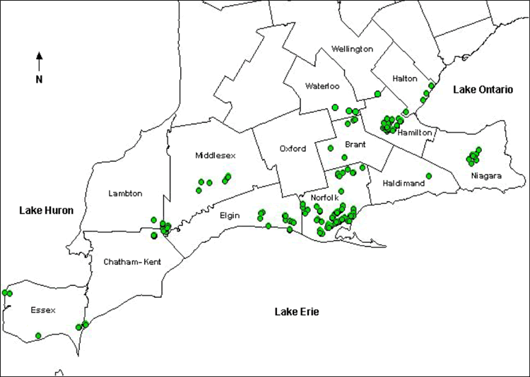 Map: Lake Ontario, Lake Erie and Lale Huron