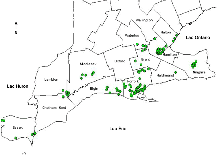 Carte : Lac Ontario, lac Erie et lac Huron