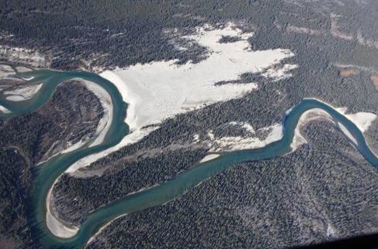 Vue aérienne du complexe dunaire de la rive ouest de la rivière Takhini