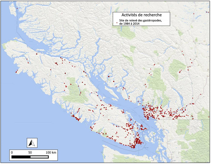 Aperçu des sites ayant fait l'objet de relevés de gastéropodes
