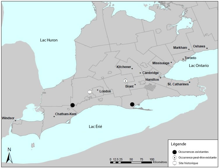 Carte : Répartition de l'isotrie verticillée en Ontario