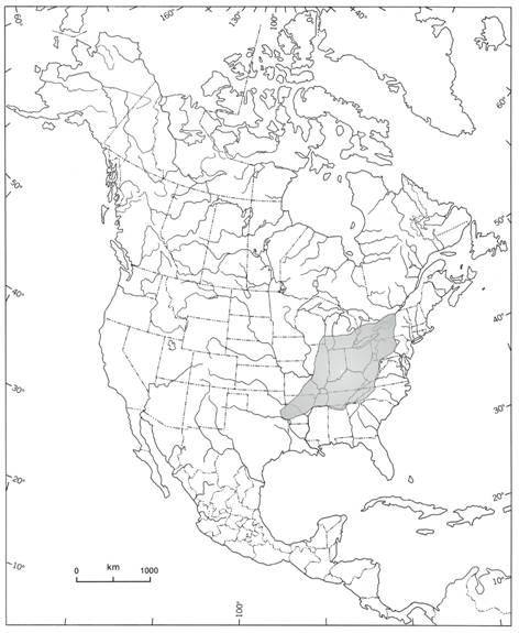 Figure 2. &nbsp;North American distribution of Villosa iris (based on information provided by jurisdictions).