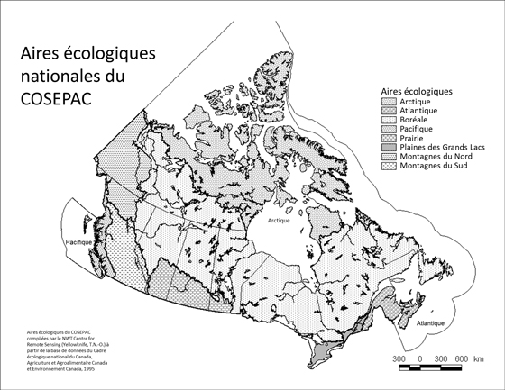 La figure 2 est une carte des aires écologiques nationales établies par le COSEPAC au Canada.