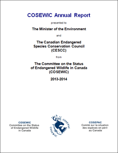 Cover page of the publication: COSEWIC Annual Report 2013-2014