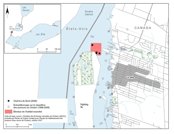 Figure 5b. Habitat essentiel désigné du chat-fou du Nord dans la rivière Detroit près de l’île Fighting (Voir description longue ci-dessous.)