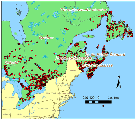 Carte : L'Est du Canada