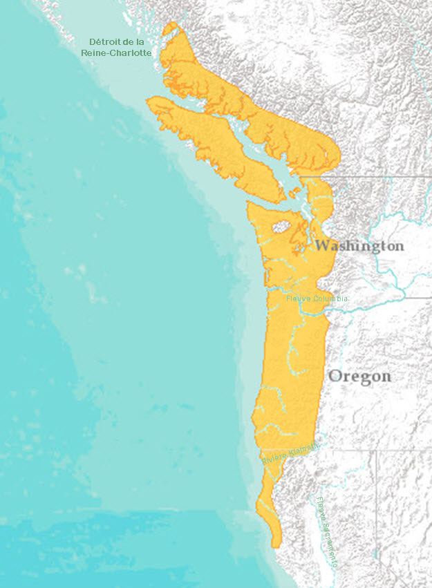 Répartition mondiale de la grenouille à pattes rouges du Nord