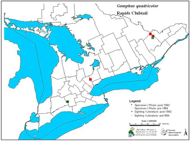 Map of Ontario: Historical and current distribution of Rapids Clubtail