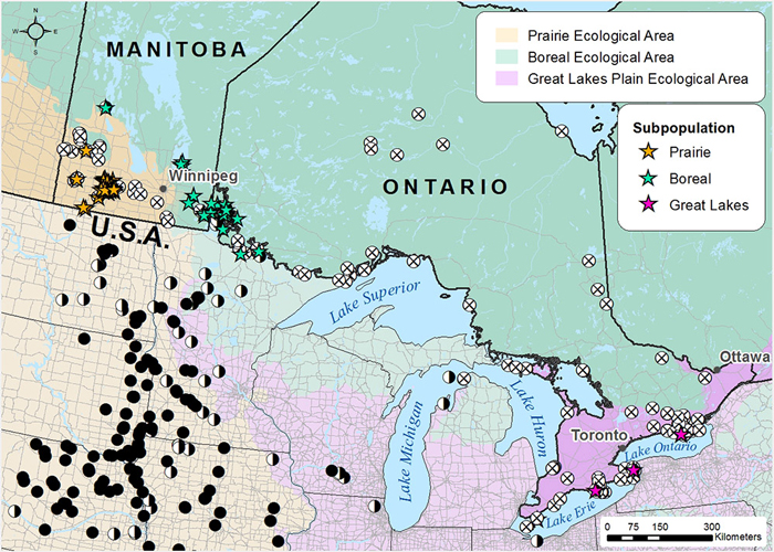 Map of Great Lakes region of the US and Canada. Long description in preceding paragraph.