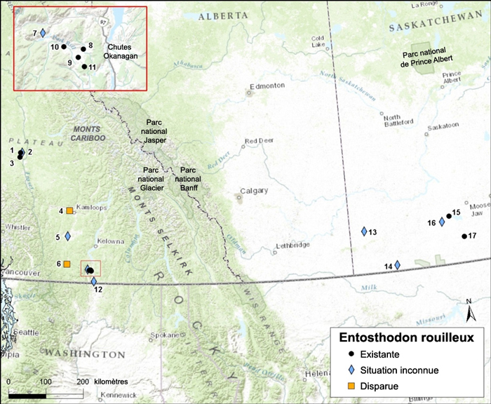 Carte de l'Alberta et de la Saskatchewan. Description longue situé dans la paragraphe précédent.