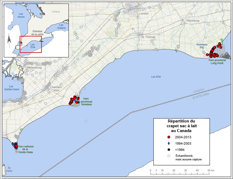 Répartition  du crapet sac-à-lait au Canada