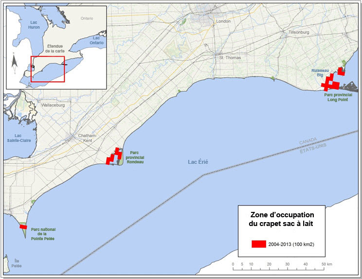 Indice de zone d'occupation du crapet sac-à-lait (2004-2013).
