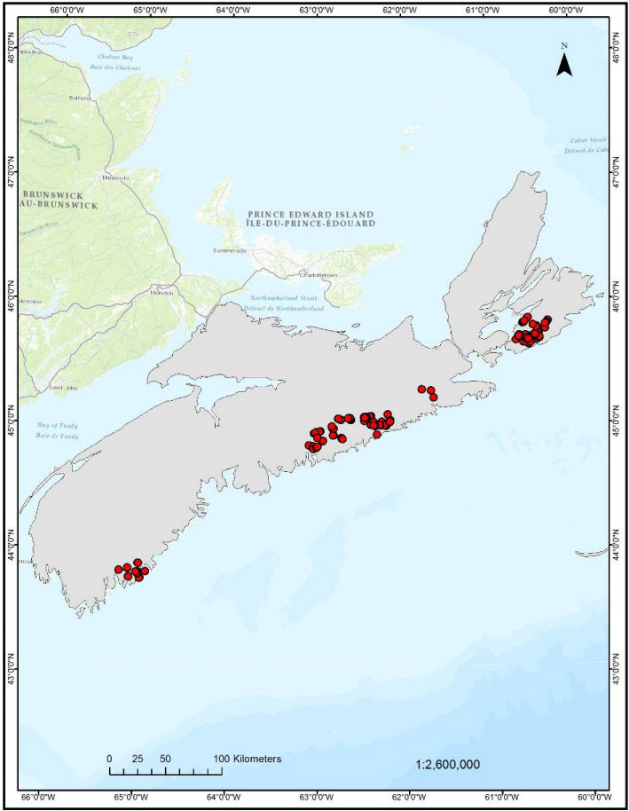 Map of Nova Scotia (see long description below)