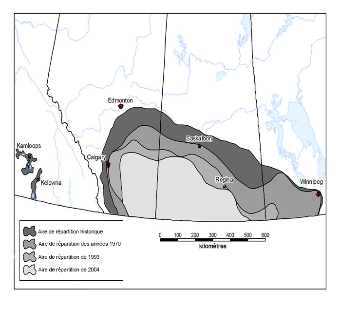 Changement dans l’aire de reproduction canadienne de la Chevêche des terriers (COSEWIC, 2006)