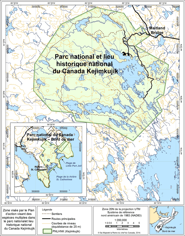 Figure 1. Portée géographique du plan d'action visant des espèces multiples dans le PNLHNK (Voir description longue ci-dessous)