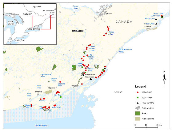 Figure 4a. Bridle Shiner distribution in Ontario.