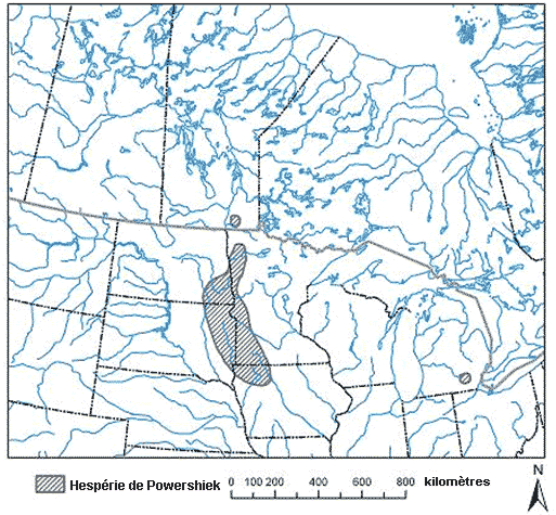 Figure 2. Aire de répartition mondiale de l’Oarisma poweshiek.